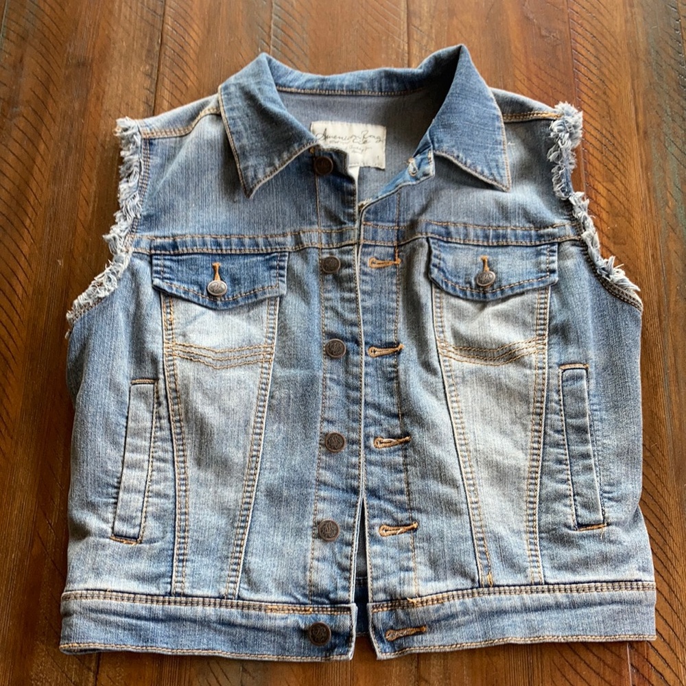 American Rag Denim Distressed Vest EUC